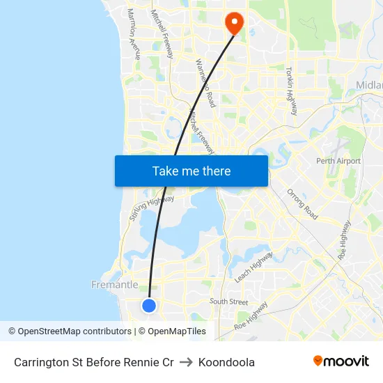 Carrington St Before Rennie Cr to Koondoola map