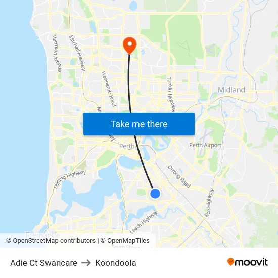 Adie Ct Swancare to Koondoola map