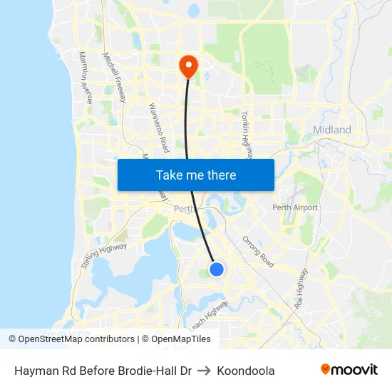 Hayman Rd Before Brodie-Hall Dr to Koondoola map