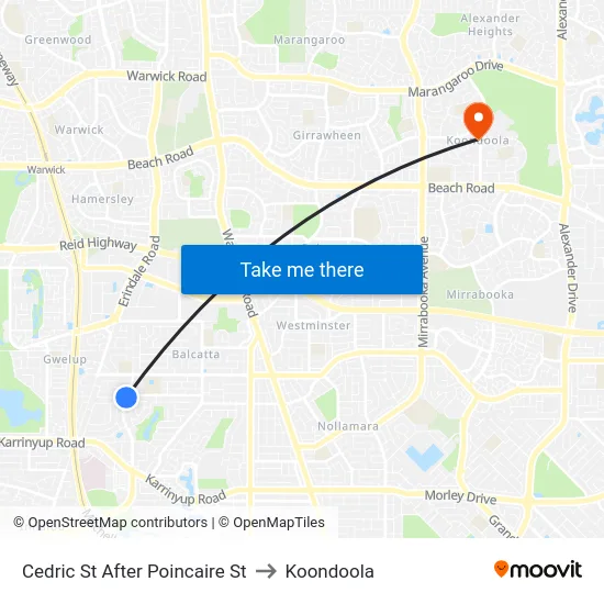 Cedric St After Poincaire St to Koondoola map