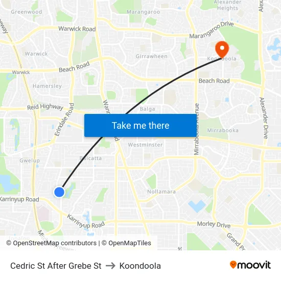 Cedric St After Grebe St to Koondoola map