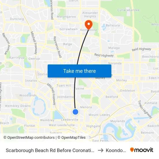 Scarborough Beach Rd Before Coronation St to Koondoola map