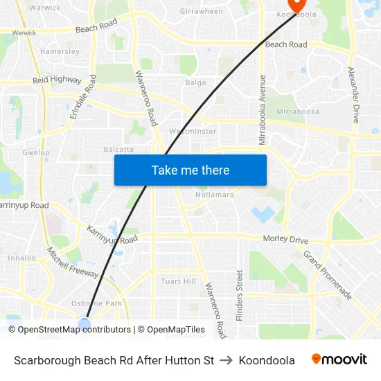 Scarborough Beach Rd After Hutton St to Koondoola map