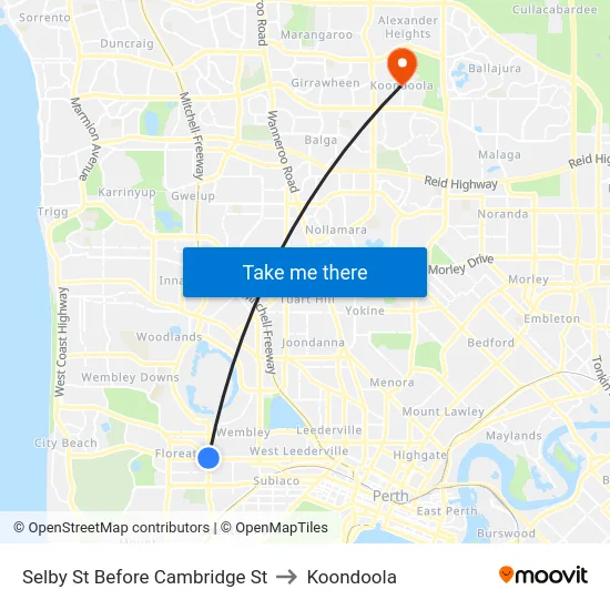 Selby St Before Cambridge St to Koondoola map