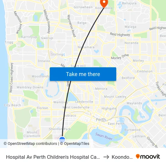 Hospital Av Perth Children's Hospital Cat Id 132 to Koondoola map
