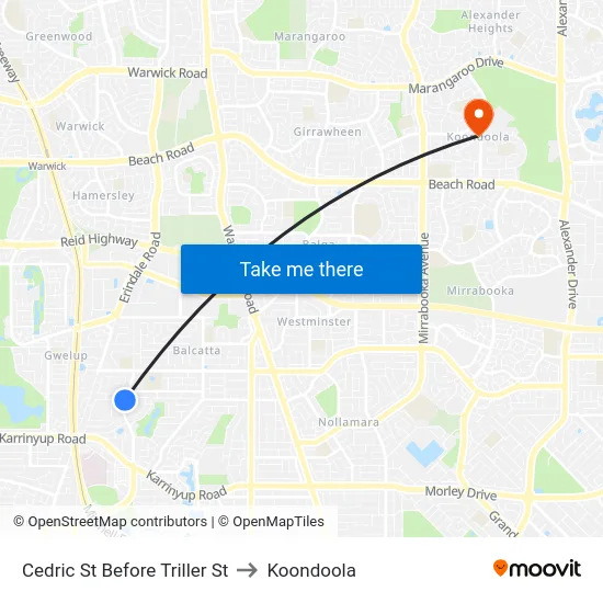 Cedric St Before Triller St to Koondoola map