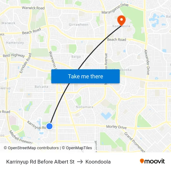 Karrinyup Rd Before Albert St to Koondoola map