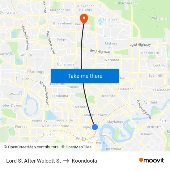 Lord St After Walcott St to Koondoola map