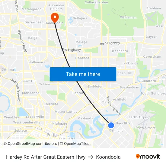 Hardey Rd After Great Eastern Hwy to Koondoola map