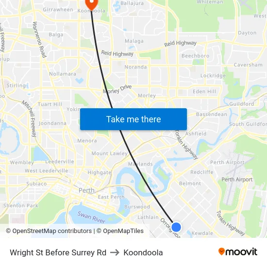 Wright St Before Surrey Rd to Koondoola map