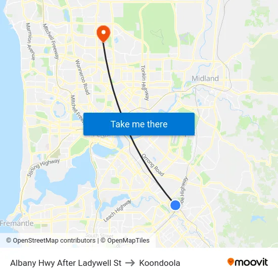 Albany Hwy After Ladywell St to Koondoola map