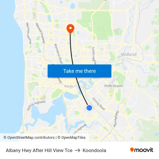 Albany Hwy After Hill View Tce to Koondoola map
