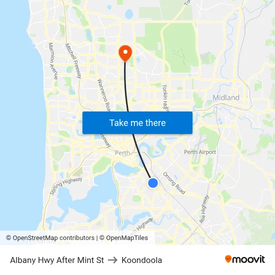 Albany Hwy After Mint St to Koondoola map