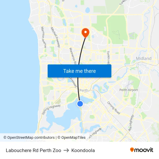 Labouchere Rd Perth Zoo to Koondoola map