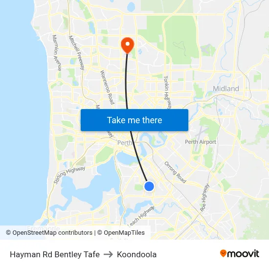 Hayman Rd Bentley Tafe to Koondoola map