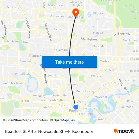 Beaufort St After Newcastle St to Koondoola map