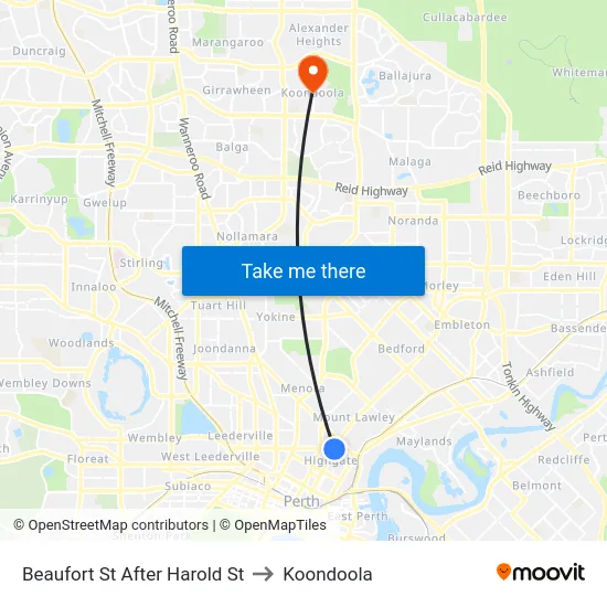 Beaufort St After Harold St to Koondoola map