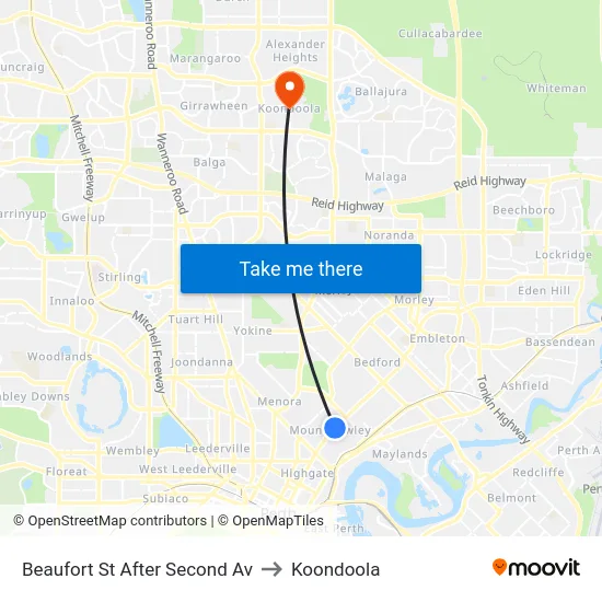 Beaufort St After Second Av to Koondoola map