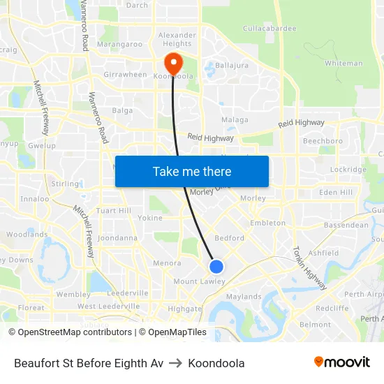 Beaufort St Before Eighth Av to Koondoola map