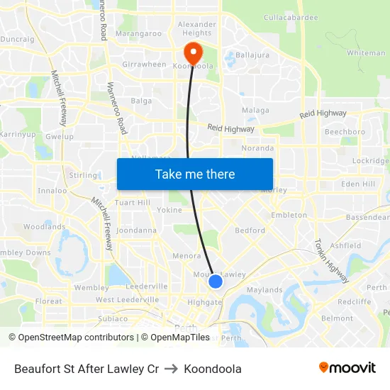 Beaufort St After Lawley Cr to Koondoola map
