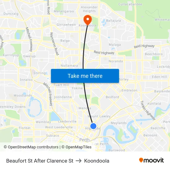 Beaufort St After Clarence St to Koondoola map