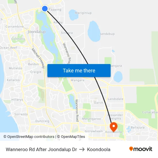 Wanneroo Rd After Joondalup Dr to Koondoola map