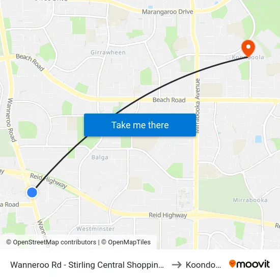 Wanneroo Rd - Stirling Central Shopping Ctr to Koondoola map