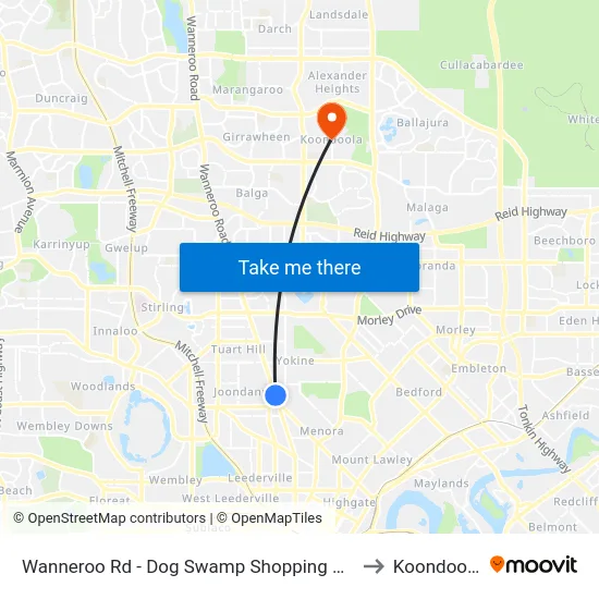 Wanneroo Rd - Dog Swamp Shopping Ctr to Koondoola map