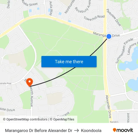 Marangaroo Dr Before Alexander Dr to Koondoola map