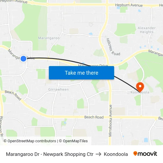 Marangaroo Dr - Newpark Shopping Ctr to Koondoola map