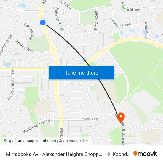 Mirrabooka Av - Alexander Heights Shopping Ctr Stand 2 to Koondoola map