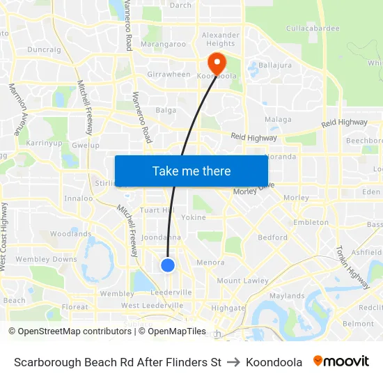 Scarborough Beach Rd After Flinders St to Koondoola map