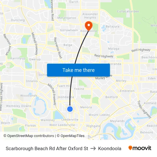 Scarborough Beach Rd After Oxford St to Koondoola map