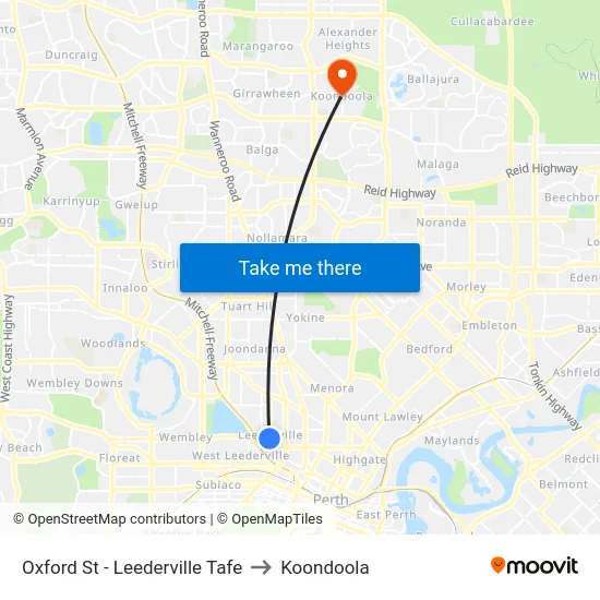 Oxford St - Leederville Tafe to Koondoola map