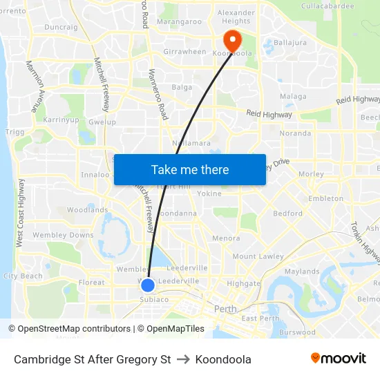 Cambridge St After Gregory St to Koondoola map