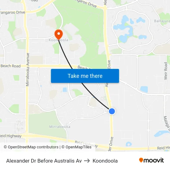 Alexander Dr Before Australis Av to Koondoola map