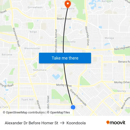 Alexander Dr Before Homer St to Koondoola map