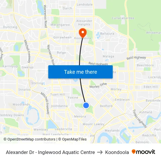 Alexander Dr - Inglewood Aquatic Centre to Koondoola map
