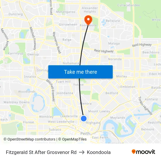 Fitzgerald St After Grosvenor Rd to Koondoola map