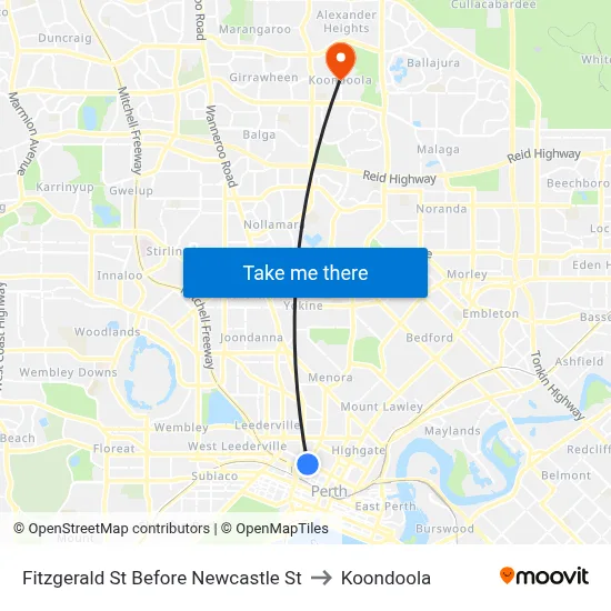 Fitzgerald St Before Newcastle St to Koondoola map