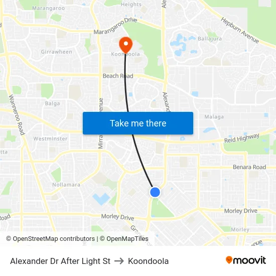 Alexander Dr After Light St to Koondoola map