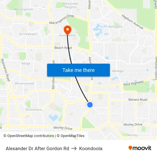 Alexander Dr After Gordon Rd to Koondoola map