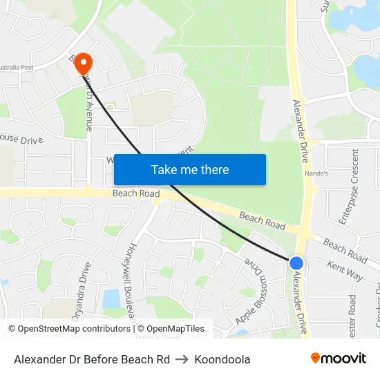 Alexander Dr Before Beach Rd to Koondoola map
