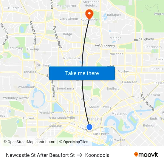 Newcastle St After Beaufort St to Koondoola map