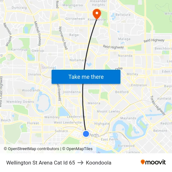 Wellington St Arena Cat Id 65 to Koondoola map