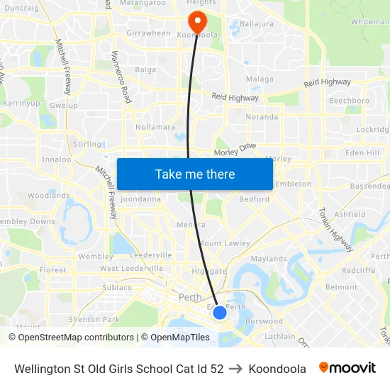 Wellington St Old Girls School Cat Id 52 to Koondoola map