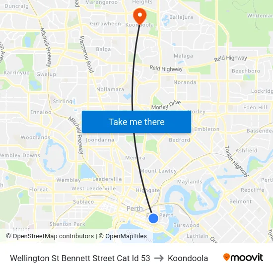 Wellington St Bennett Street Cat Id 53 to Koondoola map