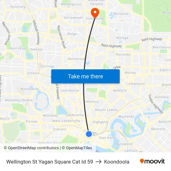 Wellington St Yagan Square Cat Id 59 to Koondoola map