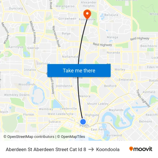 Aberdeen St Aberdeen Street Cat Id 8 to Koondoola map