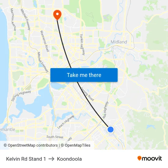 Kelvin Rd Stand 1 to Koondoola map
